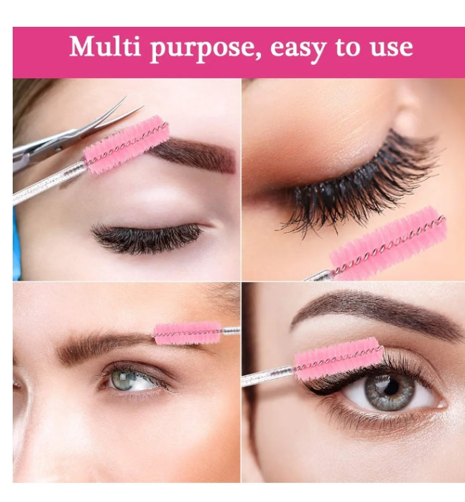 24 Pieces Plastic Eyelash Extension Tweezers False Eyelash Applicator Tool Eyelash Auxiliary Clip and 100 Pieces Eyelash Brush Mascara Wands Applicator for Eyelash Application (Pink)