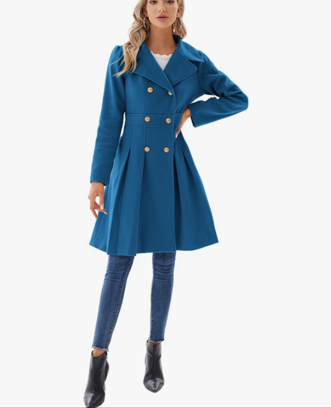 Fashion Trench Coat Notch Lapel Double Breasted Thick A Line Pea Coats Jacket with Pockets(S-2XL)
