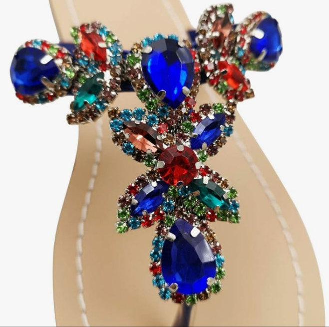 Rhinestone Sandals,Women's Flat Sandals,Flip Flop,Jeweled Sandals
