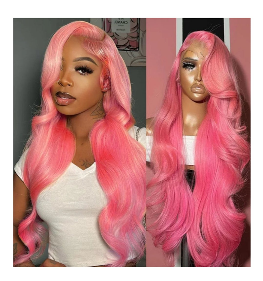 Pink Lace Front Wigs Human Hair 13x4 HD Body Wave Lace Front Wigs Human Hair Pre Plucked Frontal Wig 200% Density Colored Pink Human Hair Wig Glueless Wigs 24 Inch