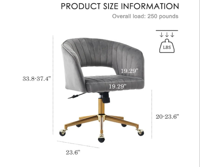 Office Chair Swivel Velvet Desk Chair, Vanity Chair with 360 Swivel Armchair and Gold Base,for Living Room, Bedroom, Vanity, Study