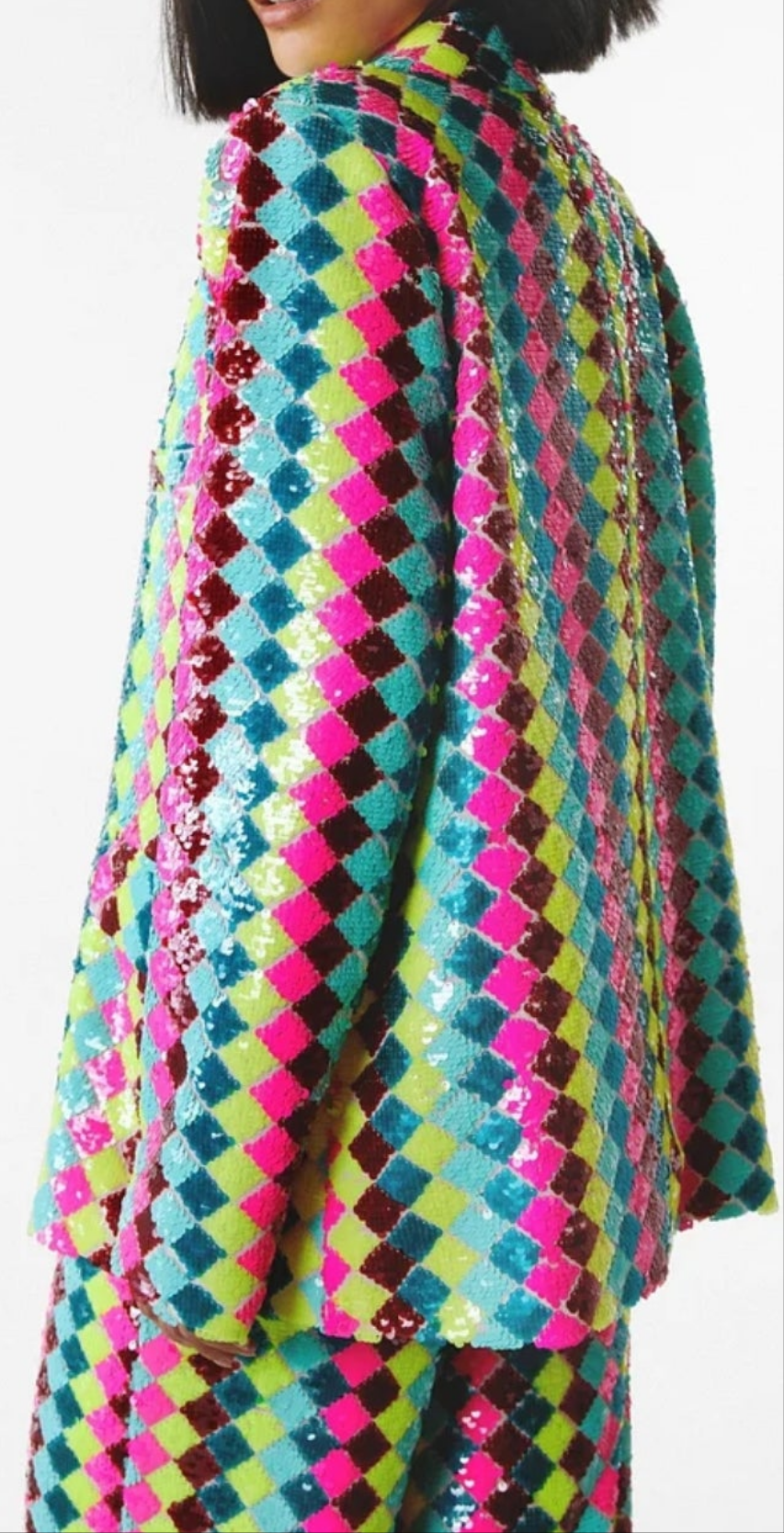 COCOMONEY Rainbow Sequin Patchwork Blazer Two Piece Pant Set-Multicolor