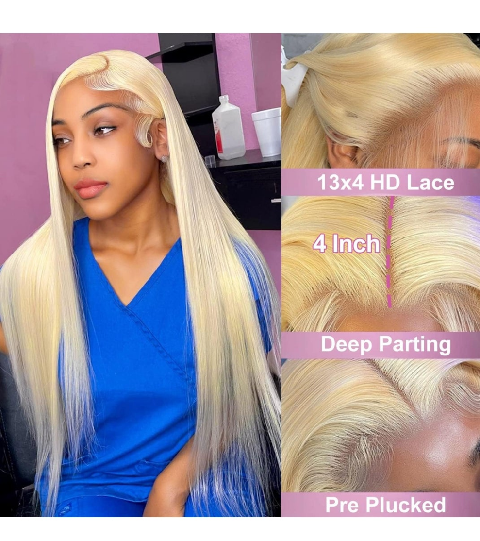 30 Inch Lace Front Wig Human Hair 13x4 Straight HD Lace Frontal Wig Human Hair Pre Plucked Bleached Knots for Women(30Inch, Blonde)
