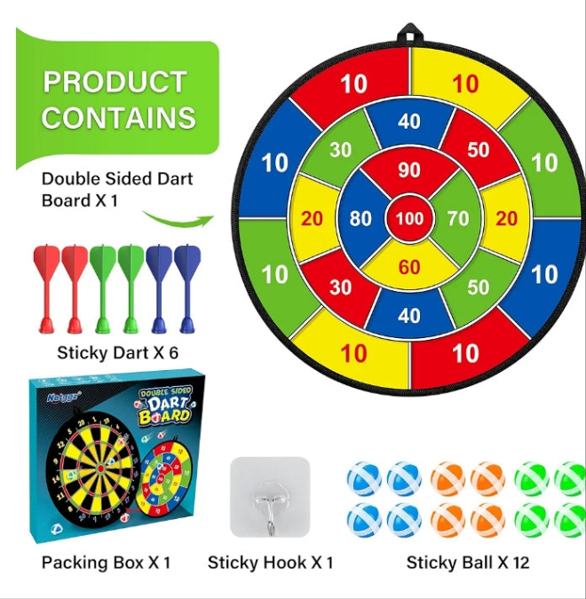 Large Dart Board for Kids, Kids Double-Sided Dart Board with Sticky Balls and Darts, Indoor/Outdoor Sport Fun Party Play Game Toys, Gifts