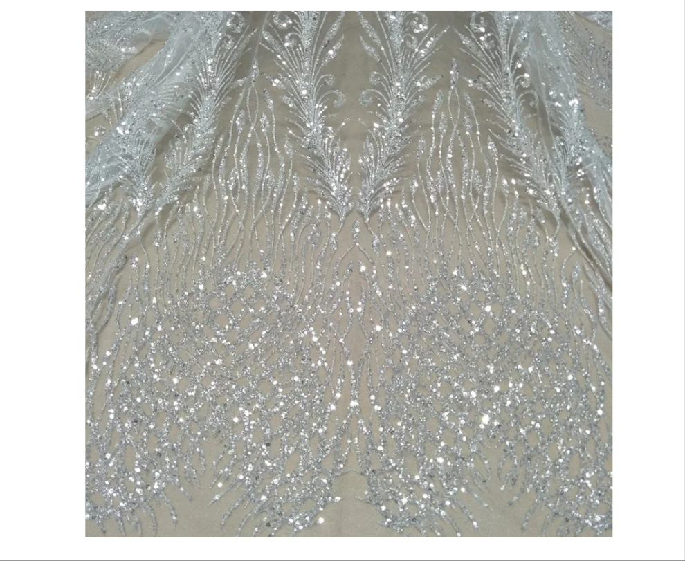 1 Yard Long 130cm Wide Bridal Lace Fabric - Silver Beading and Sequins Lace Fabric Accessories