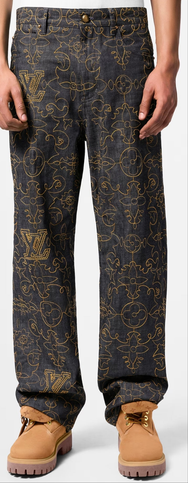 Louis Vuitton Embroidered Denim Jacket and Embroidered Denim Pants 2 piece outfit