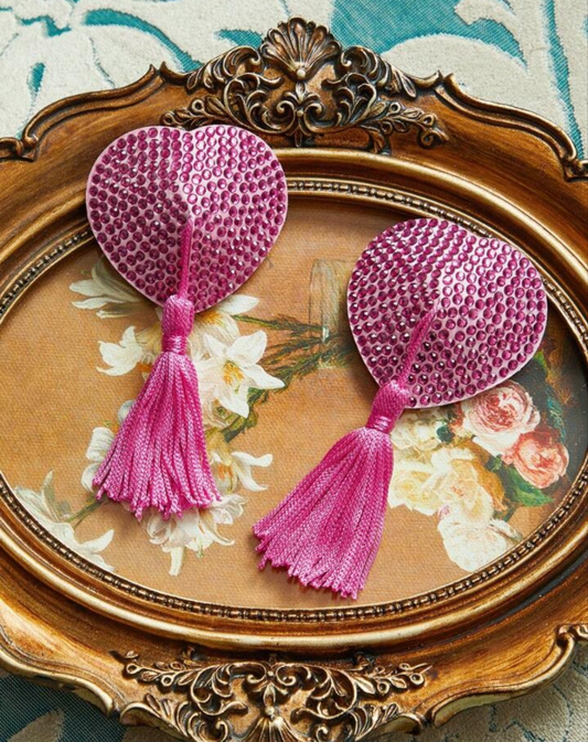PinupGlam 2pcs/Pack Rhinestone Heart Tassels Nipple Covers, Intimate Apparel Accessories For Women