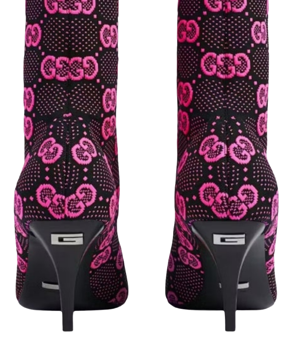 Gucci GG 75mm Knit Ankle Boots
Black Fluorescent Pink Fabric