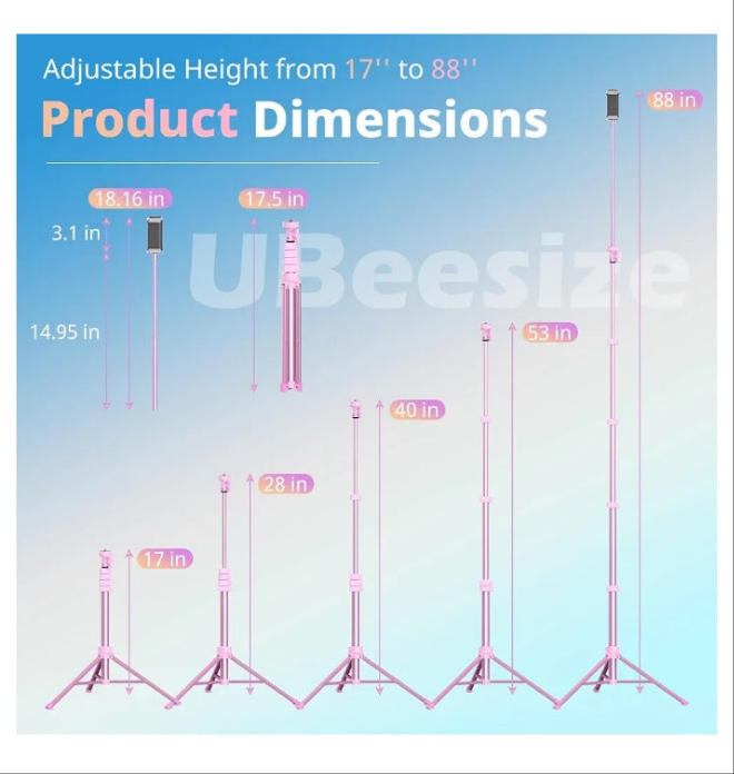 88’’ Flexible Phone Tripod with 14.95’’ Gooseneck, Remote and Phone Holder, Overhead Cell Phone Stand&Selfie Stick for Video Recording, Compatible with iP Android Phone, Camera