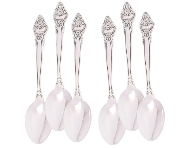 925 Sterling Silver Teaspoon Set - Silver Jewelry Teaspoons - Memorable Gift Set Silverware Utensils - Keepsake Engraveable Plain - Rosette Design, 144 g
