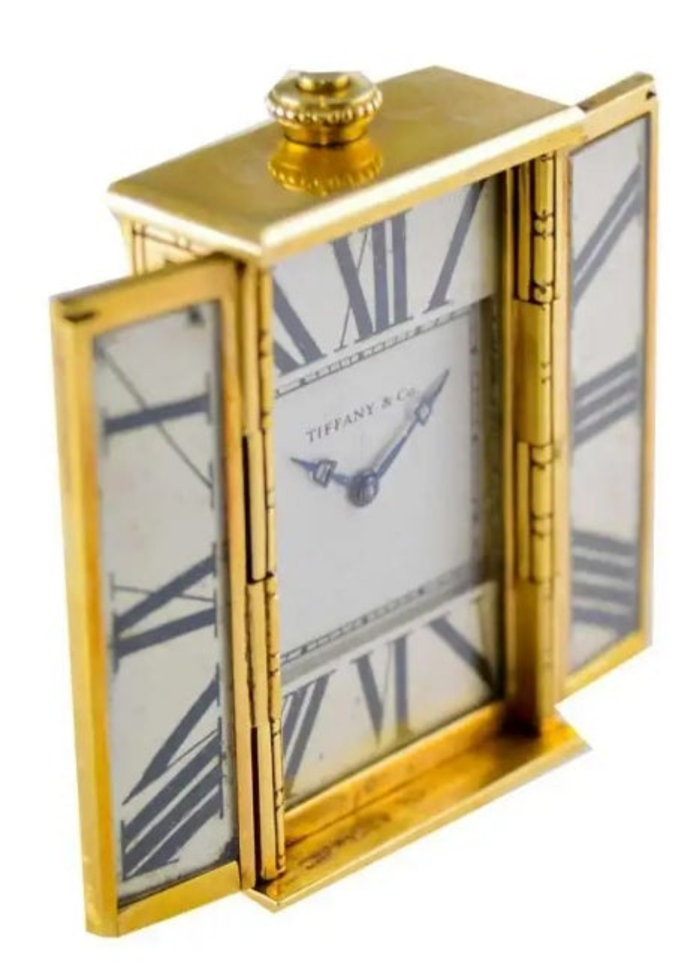Tiffany & Co. 18kt Yellow Gold and Enamel Small Desk Clock 1920's