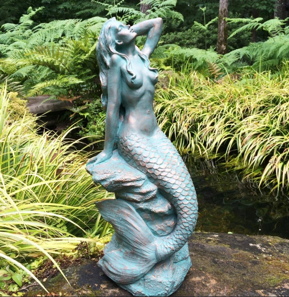 Sexy Mermaid on Coastal Rock Statue Outdoor Waterproof Porch Garden Pool Side Decor Bathroom