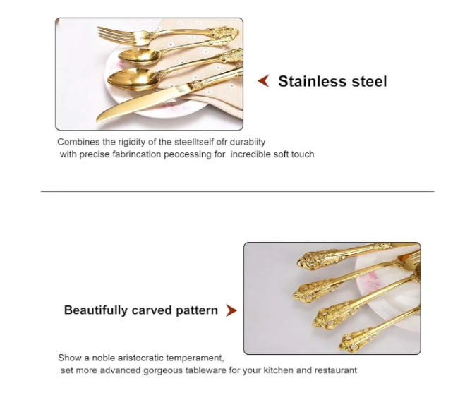24-Piece Gold Flatware Silverware Set,18/10 Heavy Duty Stainless Steel Flatware Service for 6,Cutlery Include Knife/Fork/Spoon/Coffee Spoon,Mirror Polished, Dishwasher Safety