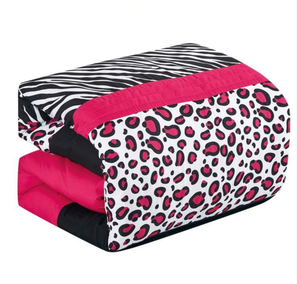 7 Pieces Pink And Black Color Printed Set- Contemporary Brushed Microfiber Bedding Set For All Season - Breathable & Comfortable Bed In A Bag With Down Alternative Filling