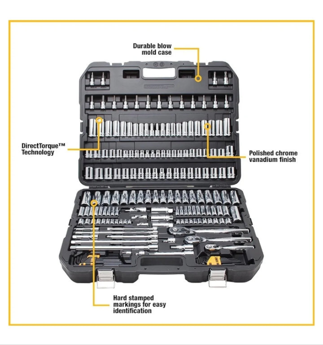 Mechanics Tool Set, SAE and Metric, 1/2, 1/4, 3/8 Drive Sizes, 192-Piece