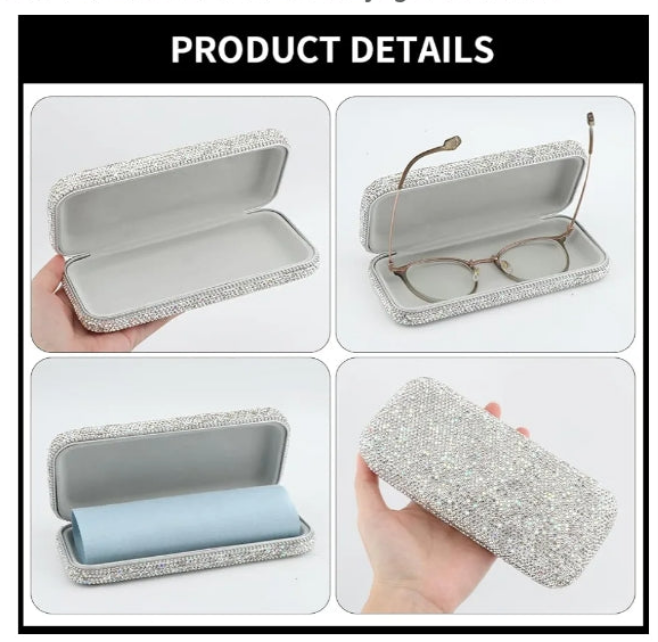 Bling Eyeglasses Cases, Cute Shiny Glasses Case Unisex Bling Diamond-Encrusted Hard Shell Eyeglasses Cases