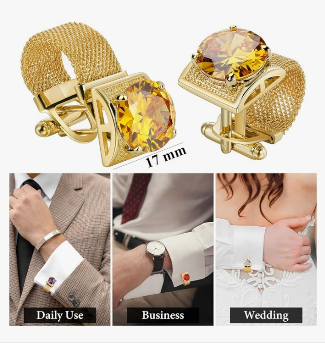 Gold Tone Cufflinks for Men with Chain Shirt cuff links Wedding Business Birthday Christmas Gifts for Men