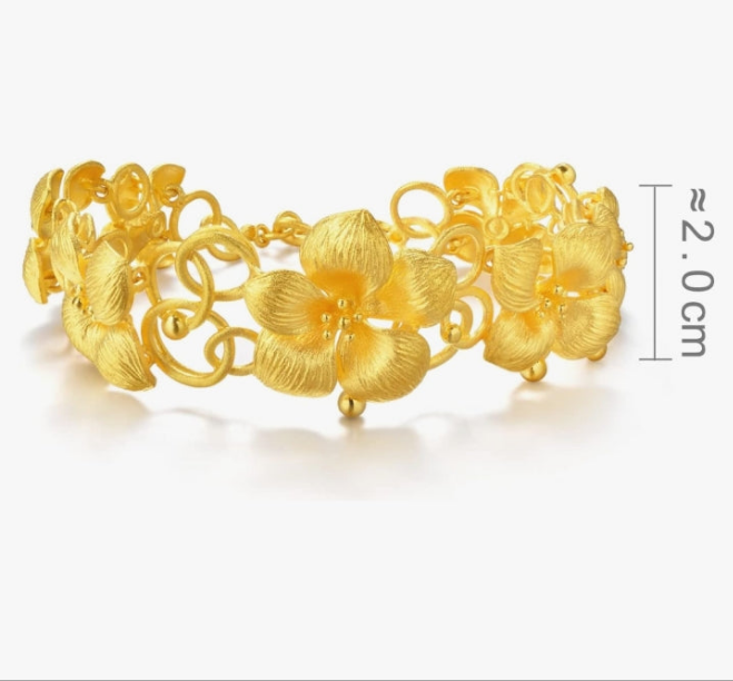COCOMONEY 999.9 24K Solid Gold Price-by-Weight 34.06g Gold Bridal Blossom Hydrangea Flower Bracelet for Women 84306B | 8.2 Inches, (21 CM)