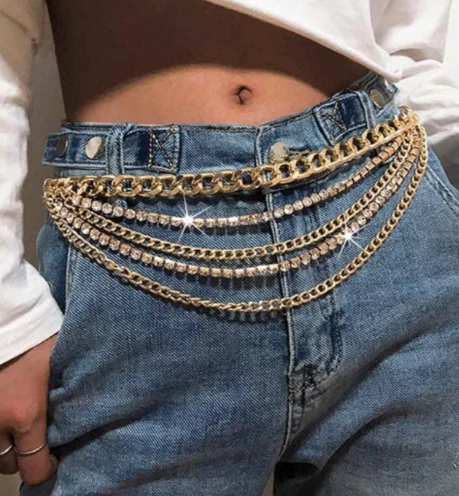 Rhinestone Waist Chain Gold Metal Belt Layered Body Chain Crystal Belly Chain Party Sexy Body Jewelry for Women and Girls
