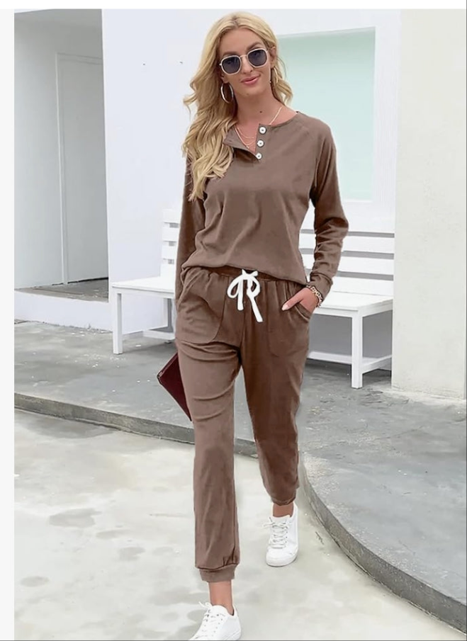 Two Piece Outfits for Women Lounge Sets Button Down Sweatshirt Sweatpants Sweatsuits Set with Pockets