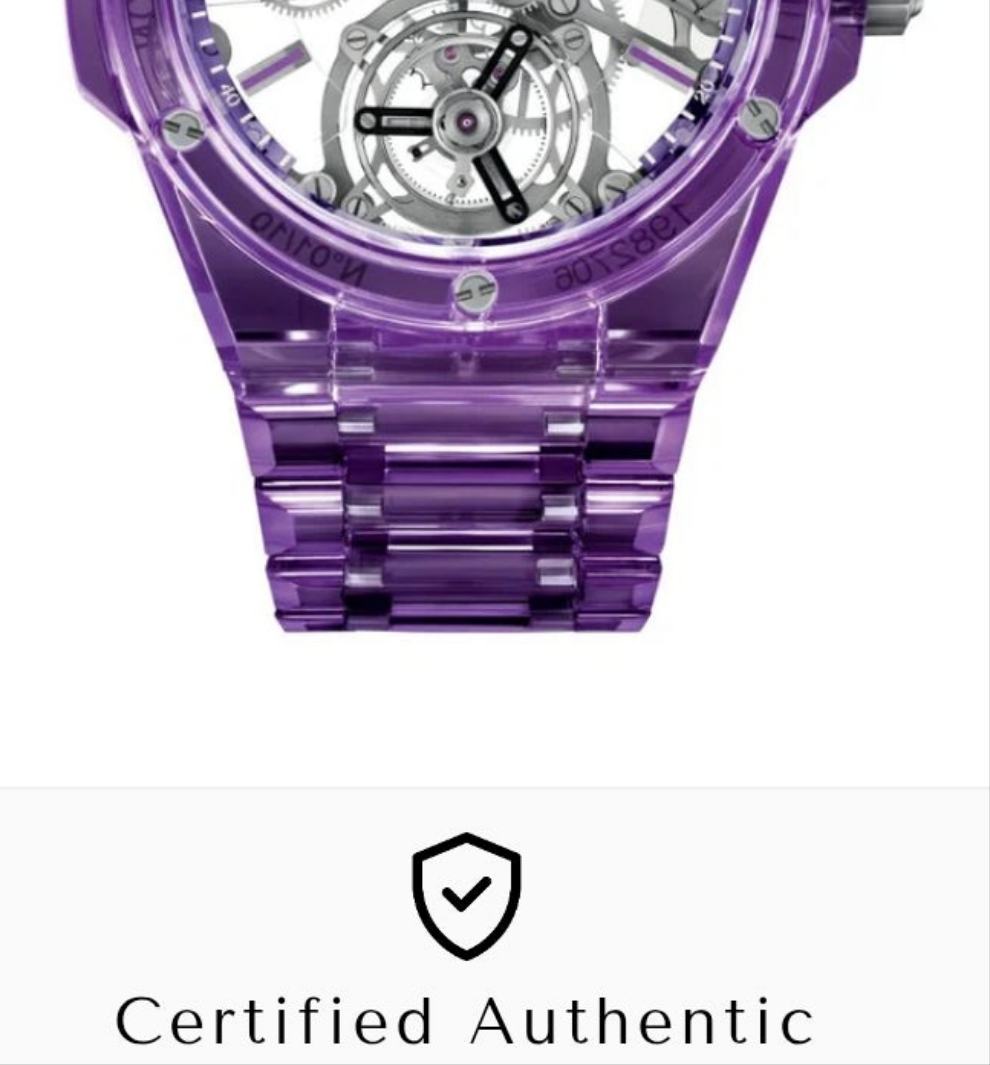 HUBLOT Big Bang Integrated Tourbillon Full Purple Sapphire 43 mm Transparent Dial Polished Purple Sapphire Crystal Bracelet 455.JM.0120.JM
Ref: 455.JM.0120.JM