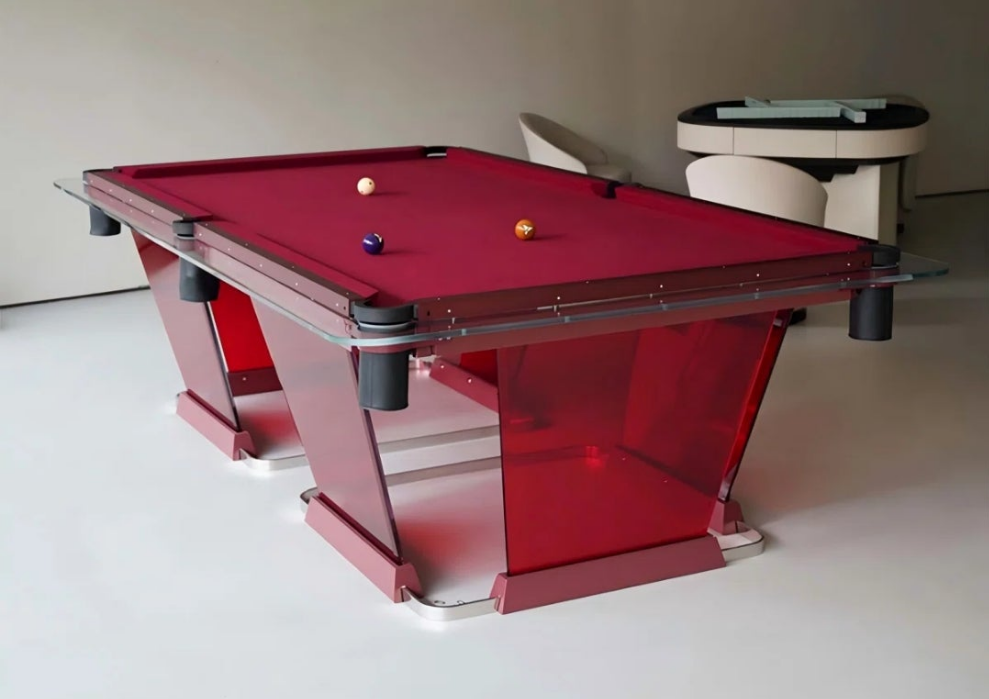 Eight-foot Red Indoor Home Billiard Table with a special free cue ball from Cocomoney