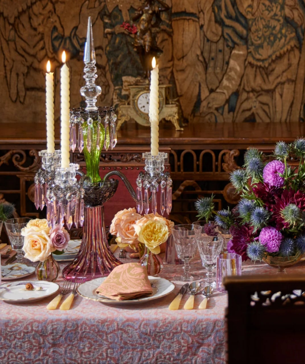 ARLEQUIN AMETHYST CRYSTAL CANDELABRA Saint-Louis Crystal Arlequin Three-Light Electric Candelabra or Five-Light