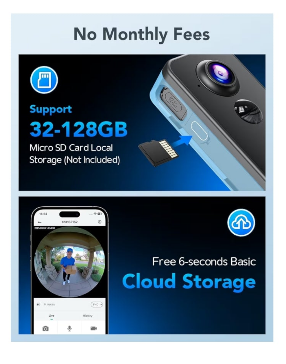 Wireless Video Doorbell Camera, 180° Head-to-Toe Video, Live View with Two-Way Talk, 2.4G Wi-Fi Doorbell Camera with Chime, Local/Cloud Storage, Human Detection, Works with Alexa & Google Home