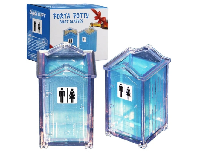 Porta Potty Shot Glasses Gag Gift for Men, White Elephant Gift, Funny Shot Glass, Secret Santa Christmas Stocking Stuffers Gifts for Dad Him, Novelty Toilet Mugs 2PCS Set