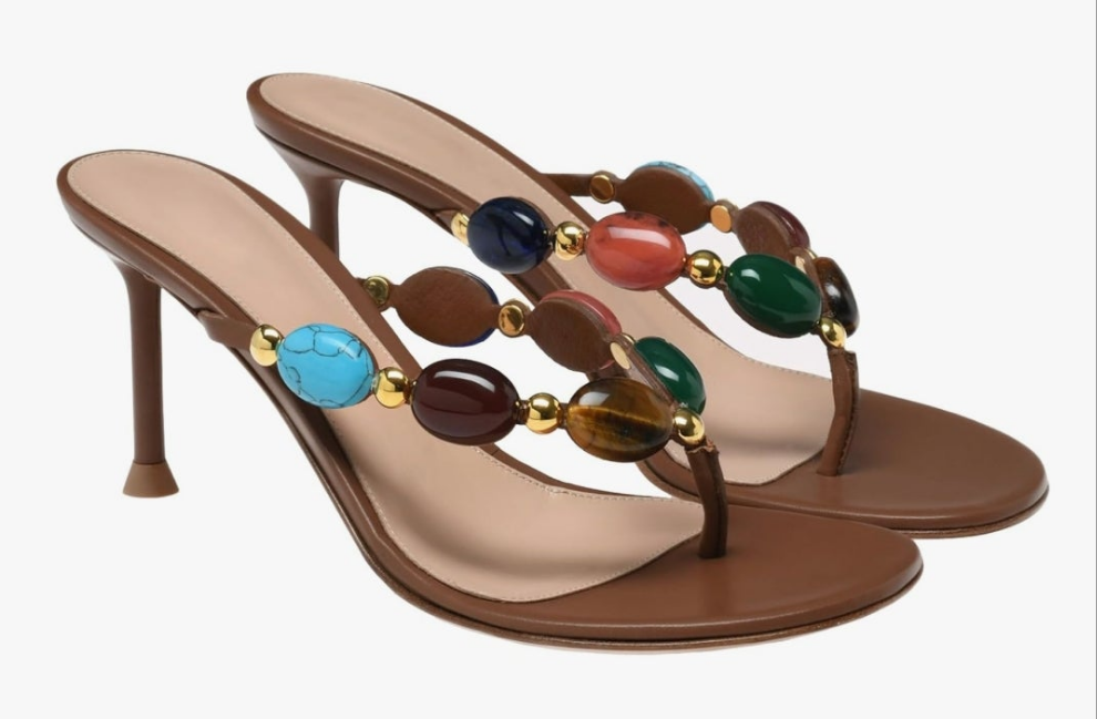 Jeweled Thong Strappy Sandal Summer Mules Kitten Heels Flip Flop Round Open Toe Mid Heels Fashion Wedding Party Dress Thong Casual Shoes