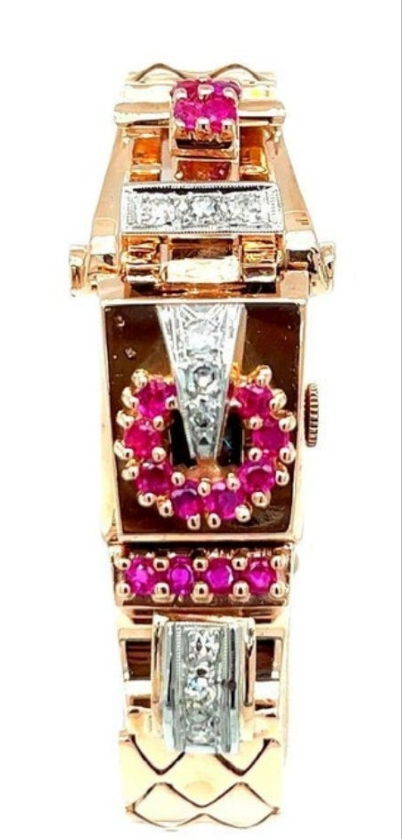 Stunning Retro Rose Gold, Diamond, and Ruby Manual Watch 0.18k