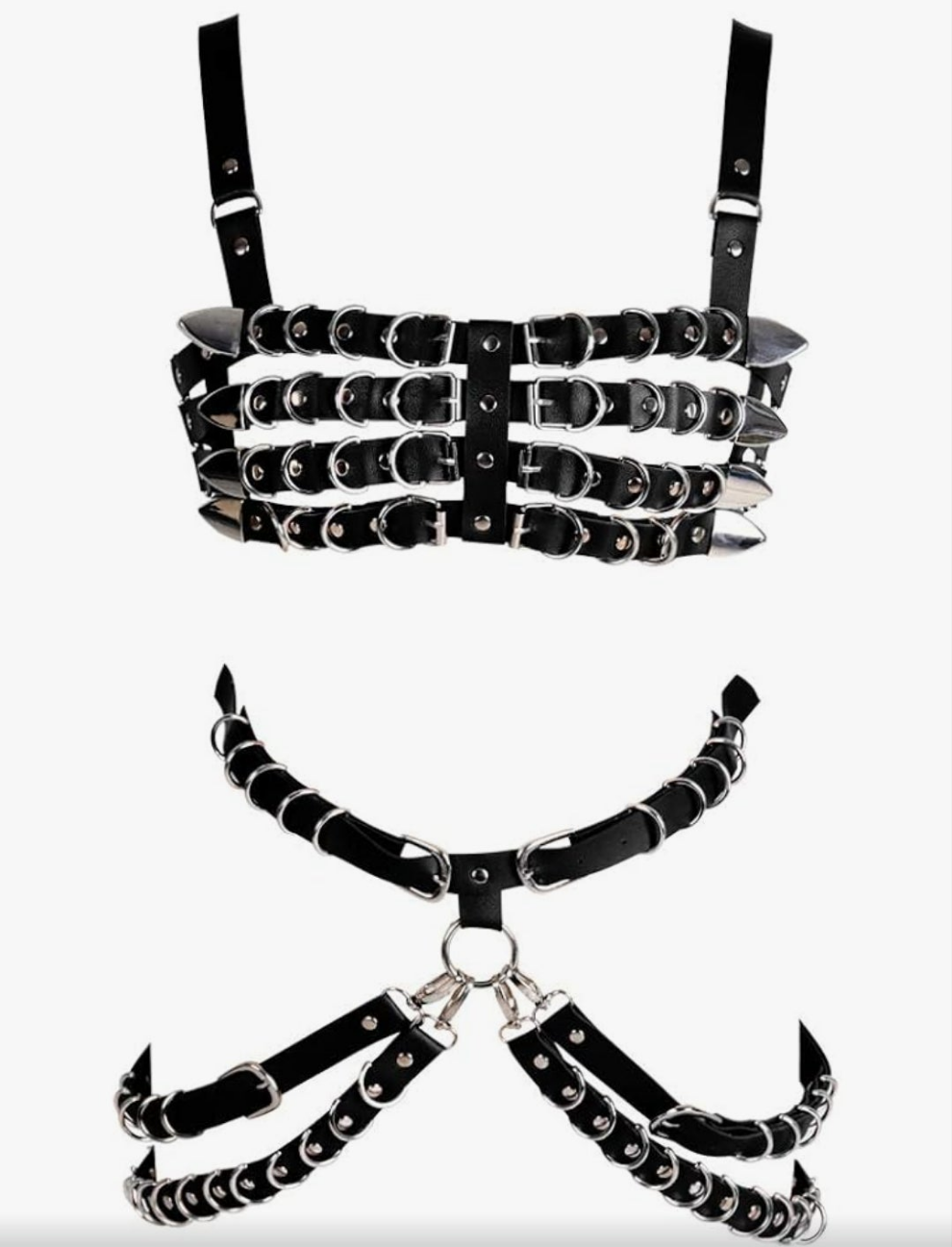 Leather Body Harness Bra Garter Belt Set Punk Gothic Dance Carnival Costume Accessories