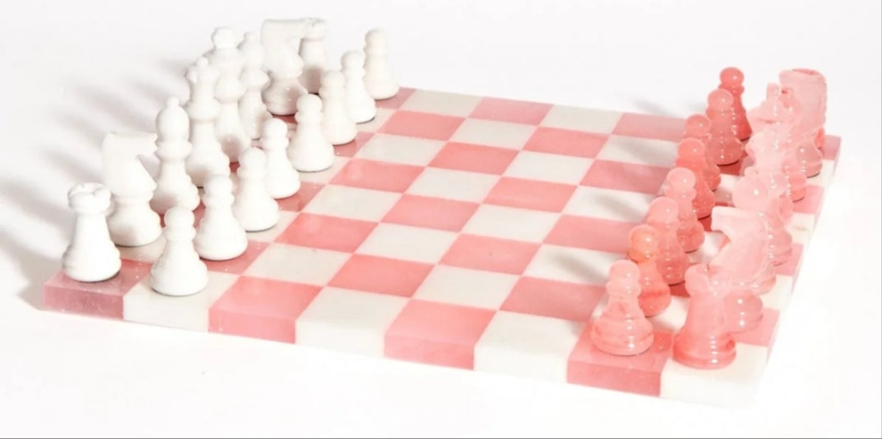 Magenta/White Large Italian Alabaster Chess Set