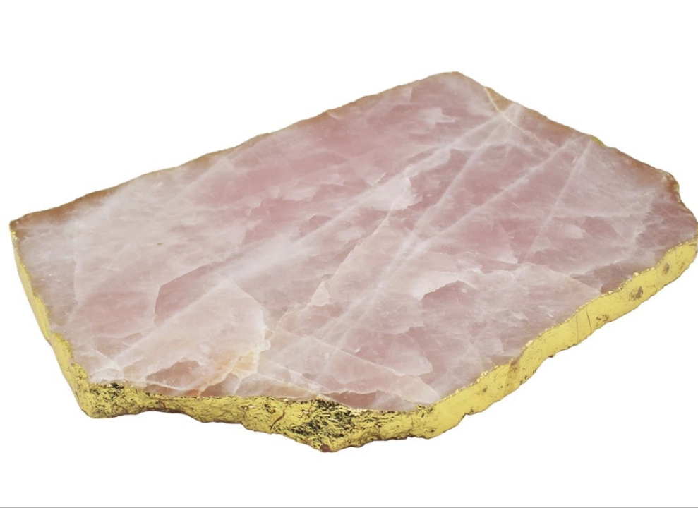 Rose Quartz Gold Edge Serving Board Crystal and Marble