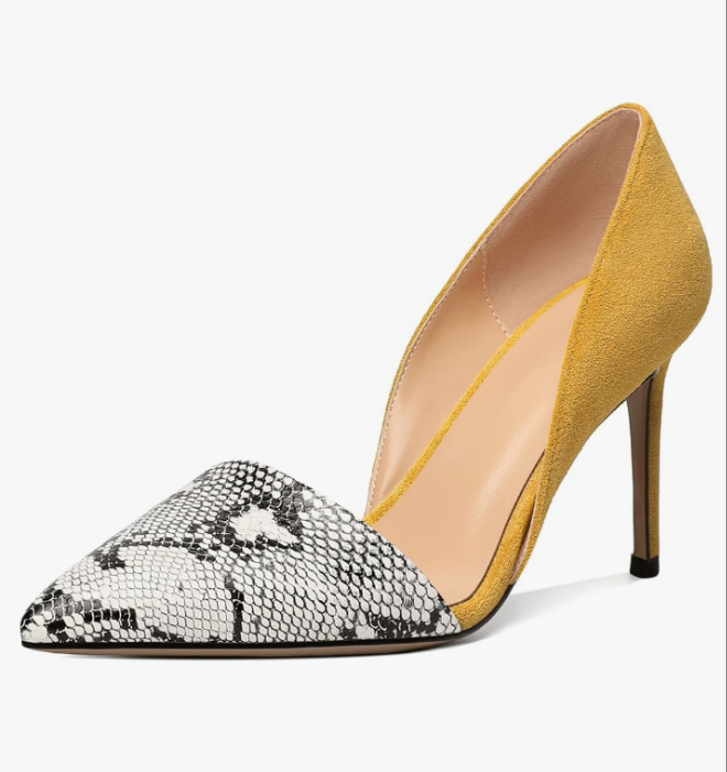 Women Stiletto Heels Snakeskin Slip On Pointed Toe Pumps Closed Toe High Heel Dress Shoes for Wedding Party Office