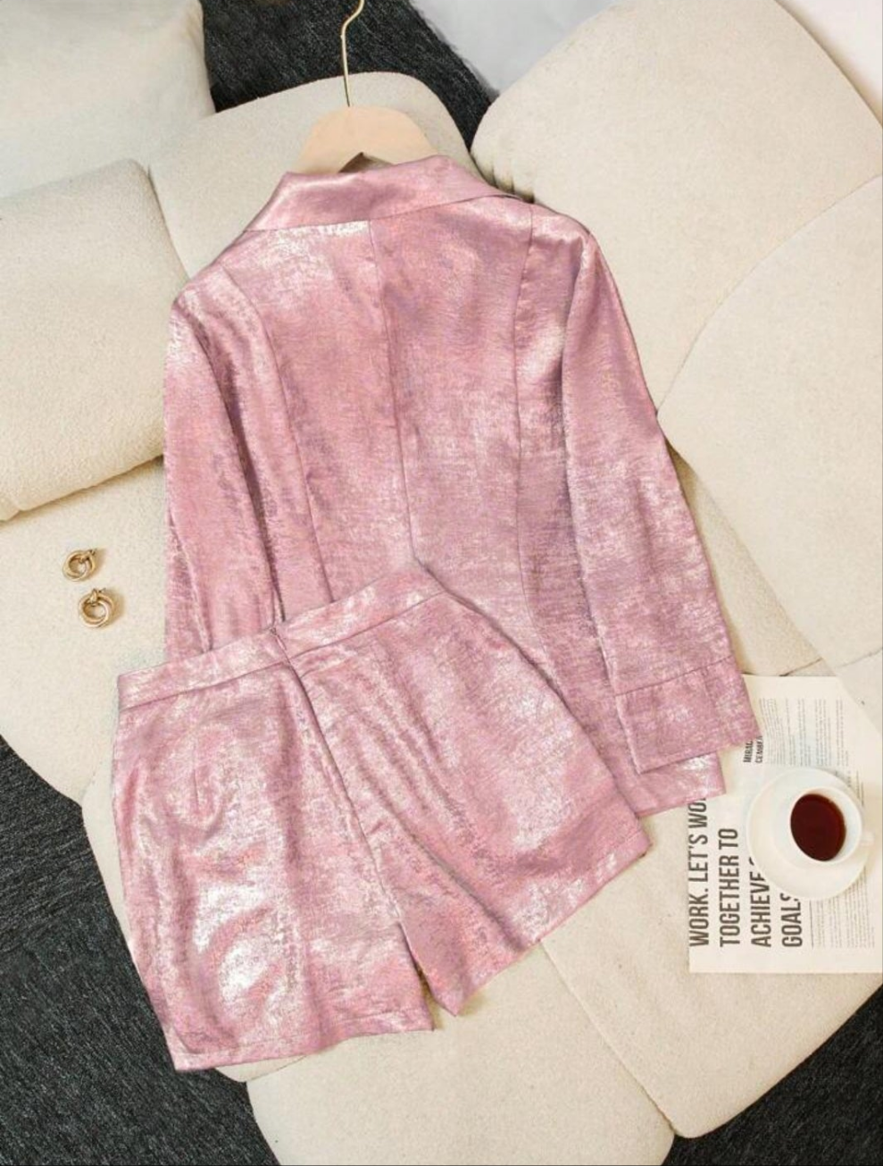 Solid Color Shorts & Blazer Two Piece Suit, Casual 1 set