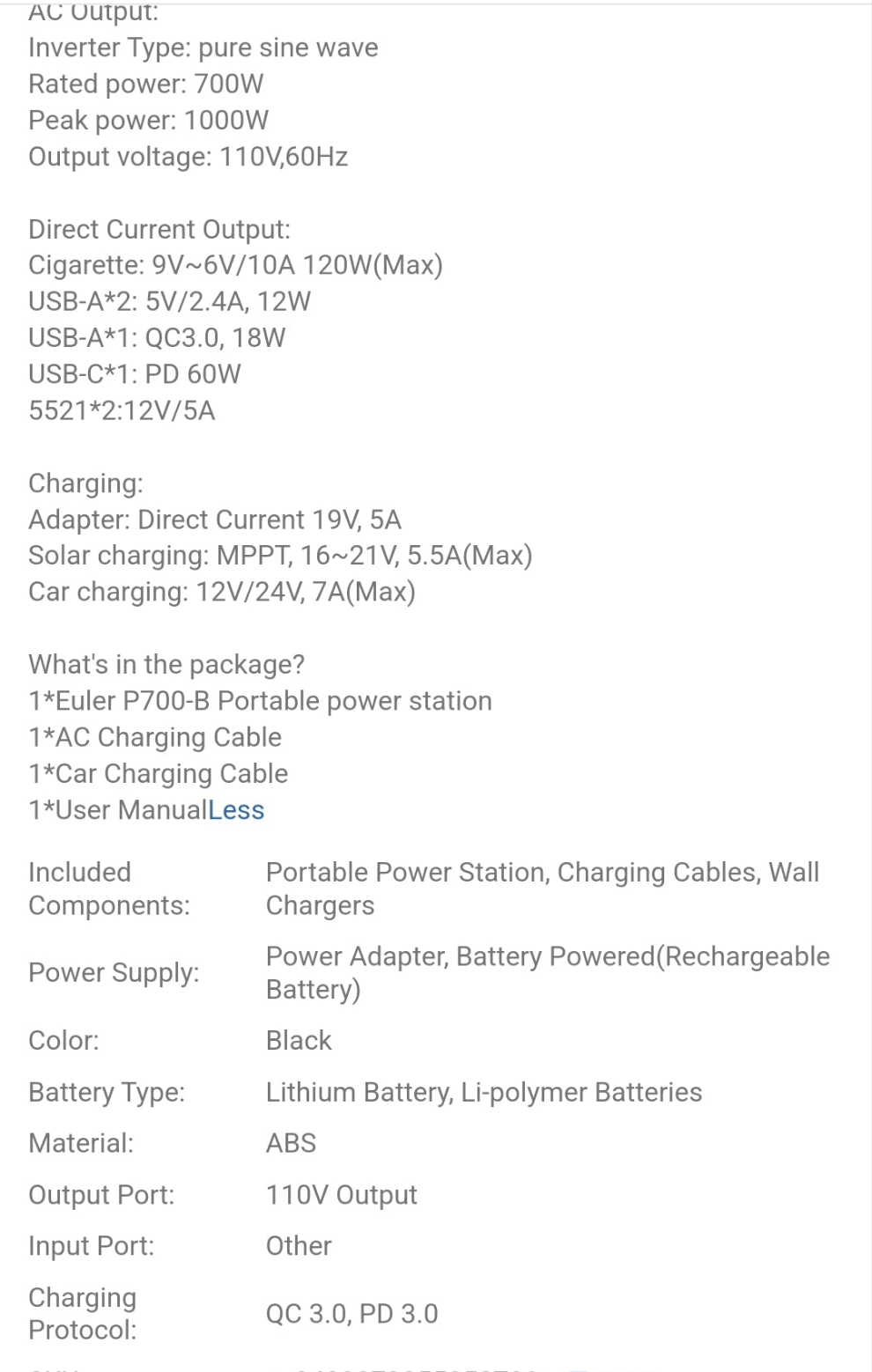 Hepway Portable Power Station, 1500W Peak Solar Power Bank Large Capacity , Euler P700-B 700W 12lb Solar Generator Power Charger, 577Wh BMS Automotive Grade Lithium Battery With 2x 110V Pure Sine Wave AC Outlets(Peak 1000W), Support 5521 Port PD 60W USB-C