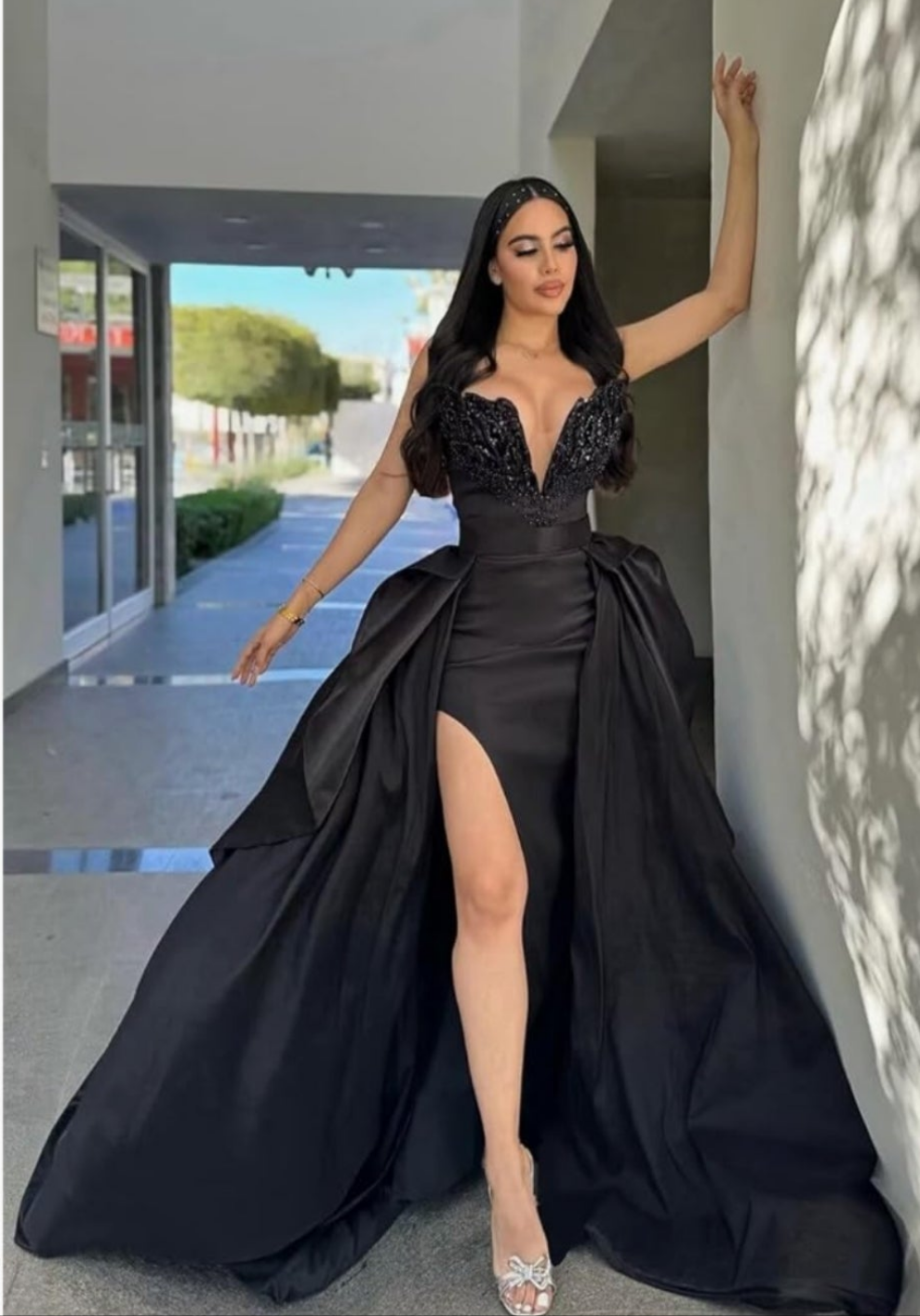 Satin Wedding Dresses for Women Beaded Strapless Mermaid Formal Gowns and Evening Dresses