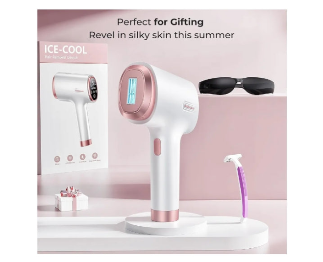 Laser Hair Removal for Women & Men, 45°F Ice-Cooling Contact, Safe & Virtually Painless Alternative to Salon IPL Hair Removal Device, Long-Lasting Hair Removal from Home, with Razor & Glasses