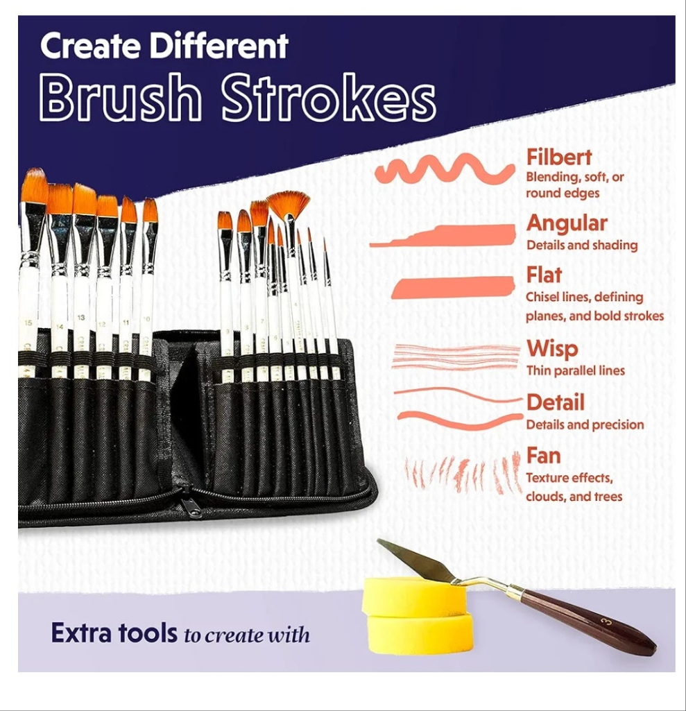Acrylic Paint Brushes - Pack of 18 Professional, Wide and Fine Tip, Nylon Hair Artist Paintbrushes - Paintbrush Bulk Set for Watercolor, Canvas, Craft, Detail & Oil Painting