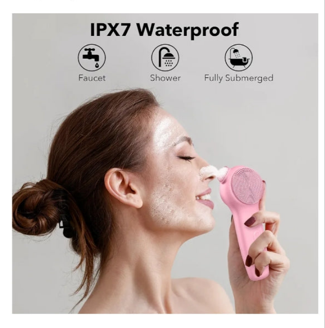 Facial Cleansing Brush Face Scrubber, Silicone Electric Deep Cleaning Exfoliating Brush with Nose Scrub Blackhead Remover, Waterproof Rechargeable Thermal Massager Skin Care Routine Men Women