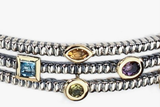 Multi-Gemstone Cuff Bracelet in Sterling Silver with 14K Gold Accents