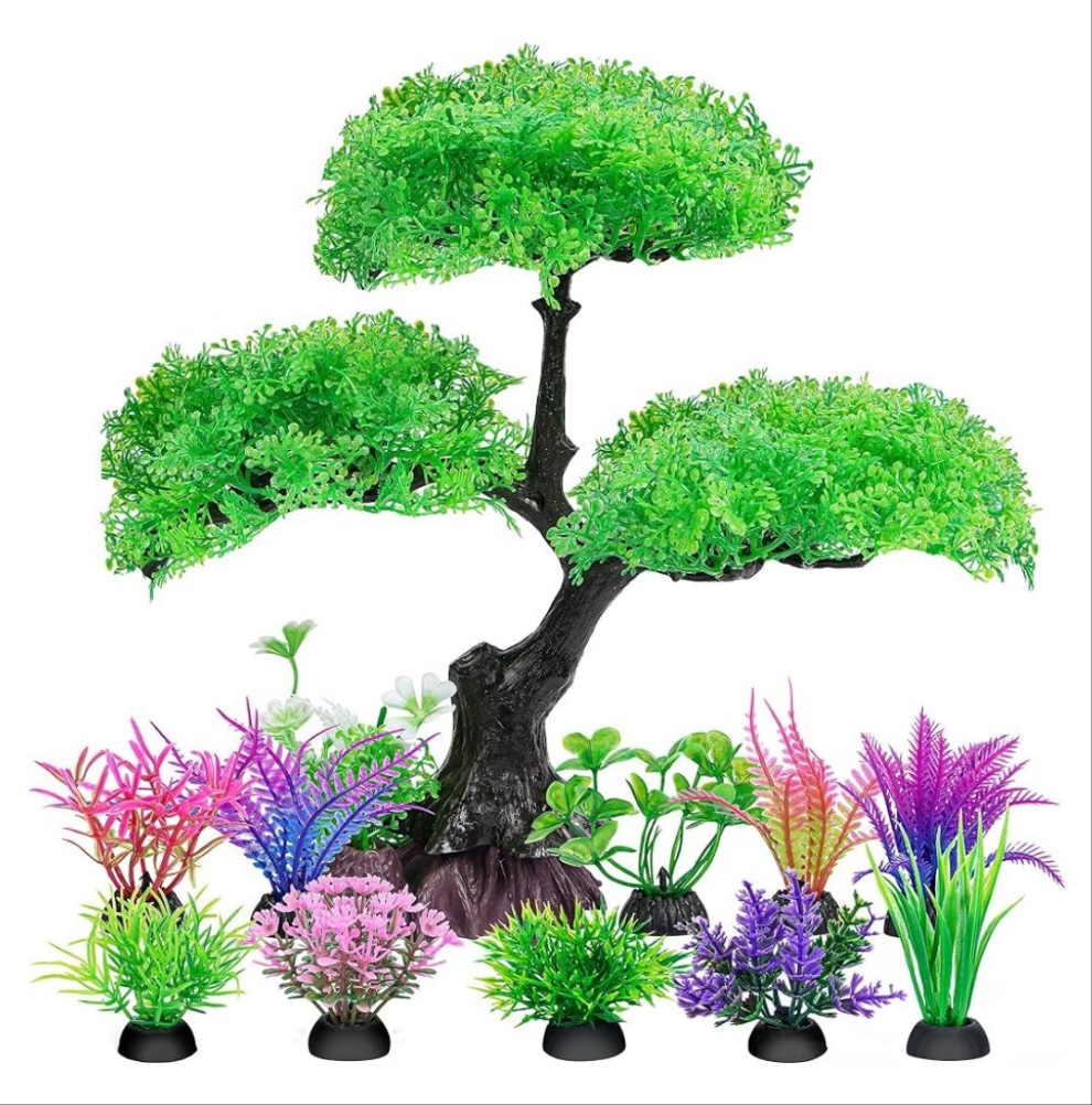 Aquarium Artificial Plastic Plants Decoration, Aquarium Tree Decor Set, Goldfish Betta Fish Tank Decorations Hides Accessories