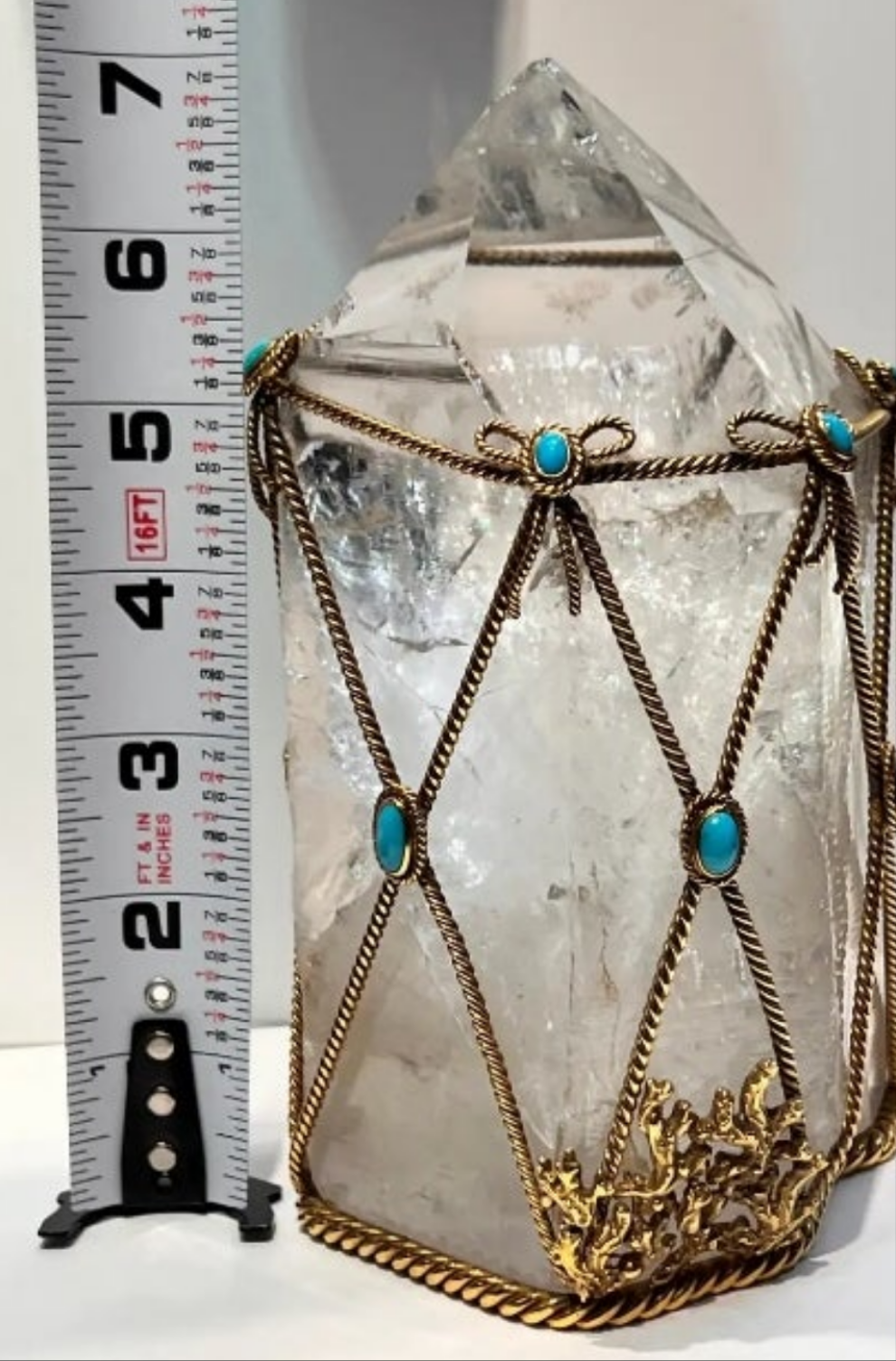 David Webb Rock Crystal and Turquoise Desk Object