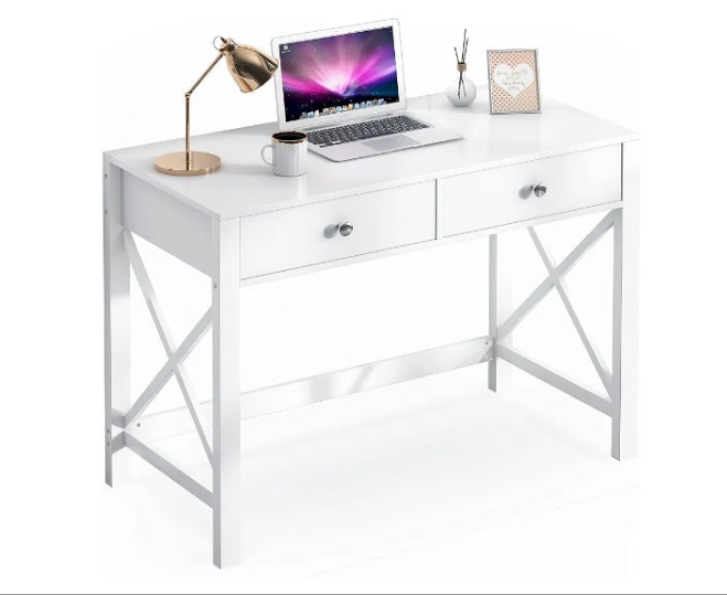 Office Desk with Drawers Modern Writing Computer Desk, Small Makeup Vanity Table Desk for Bedroom, Study Table for Home Office