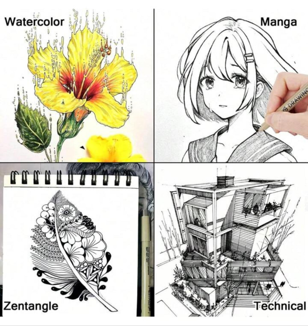 Micro Fine Line Drawing Art Pens: 12 Pieces Black Fine Line Waterproof Ink Set Artist Supplies Archival Ink Marker Pen Line Professional Sketch Outline Anime Sketch Watercolor material abs