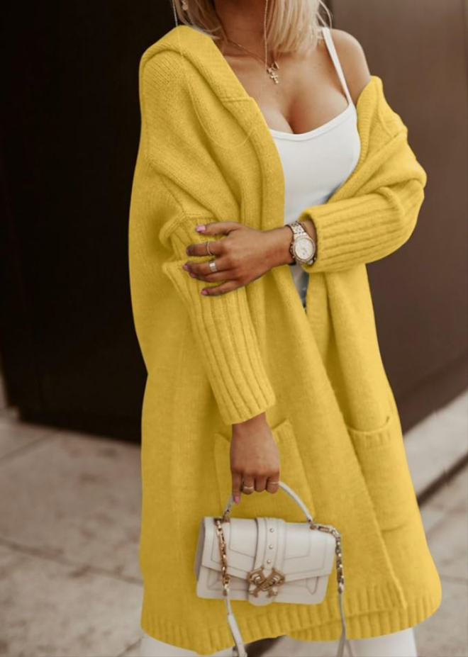 Long Cardigan Cable Knitted Open Front Oversized Hooded Outerwear Sweater Coat