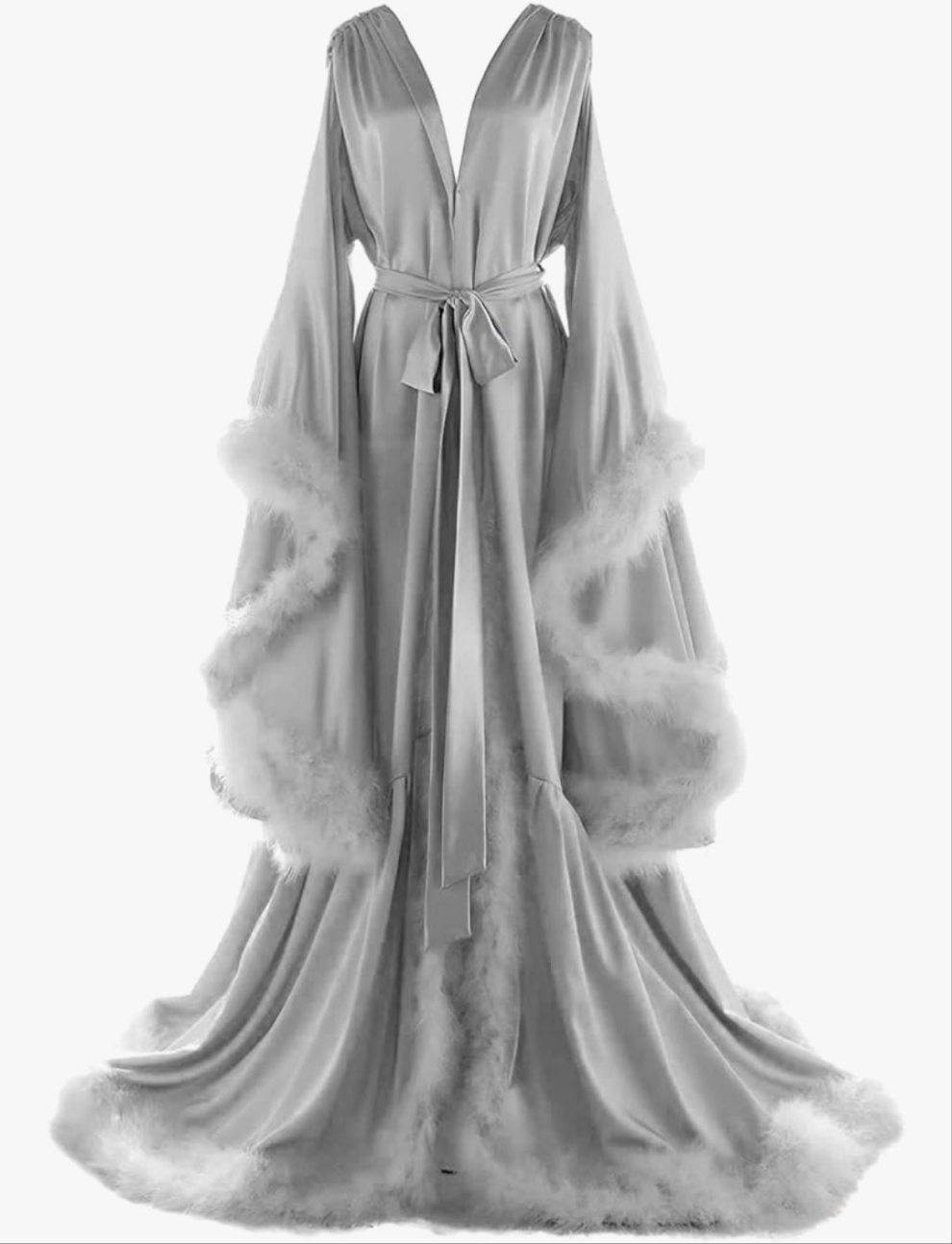 Silk Feather Bridal Robes Old Hollywood Maternity Photoshoot Nightgown Silk Bathrobe Long Lingerie Cocomoney