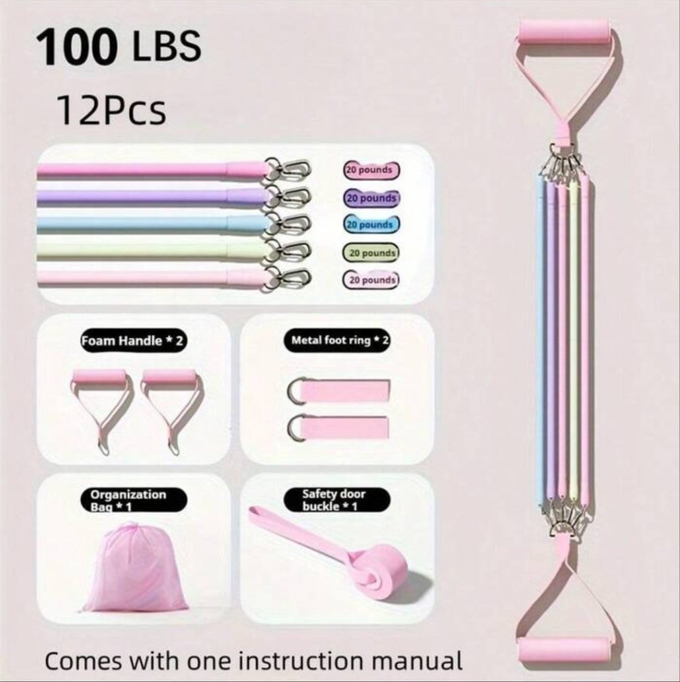 12pcs Resistance Band Set, 60-100lbs Exercise Bands For Shaping, Workout, Muscle Building, Strength Training, Multi-Functional Resistance Ropes Home Gym Equipment, Includes 3/5pcs Resistance Bands, 2pcs Handles, 2pcs Ankle Straps, 1pc Door Anchor,