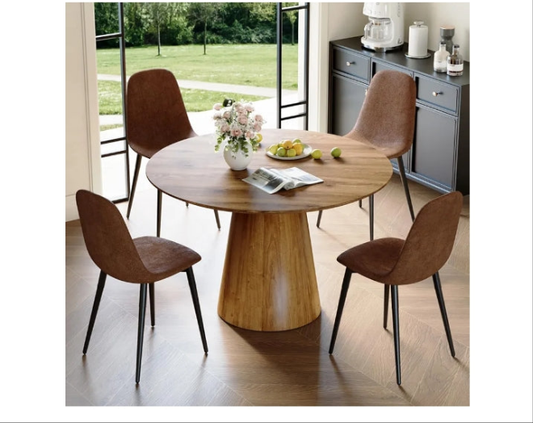 Round Dining Table Set for 4, Modern Kitchen Table Small 45 Inch Dinner Table Wood Round Dinner Table for Living Room (Wood Table+Style 1 Brown Chairs, 45'' Table+4 Chairs)
